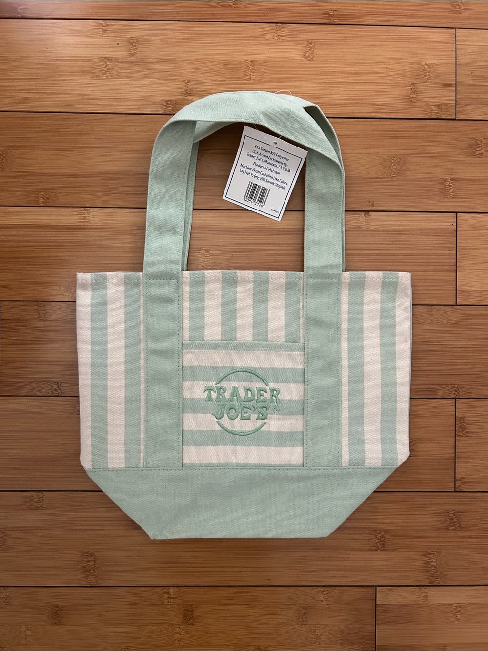 Trader Joe’s Mint Green Stripe Canvas Mini Tote